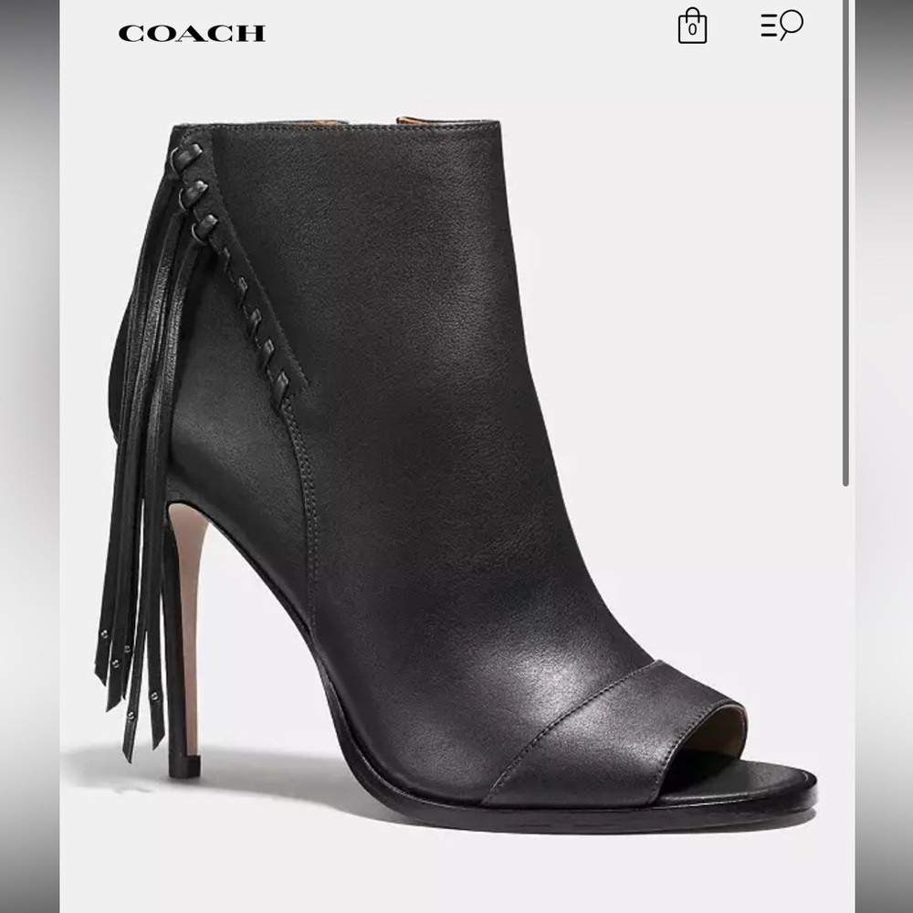 Coach Lolita Black Peep-Toe Ankle Boots 6.5 Leather Ankle Booties